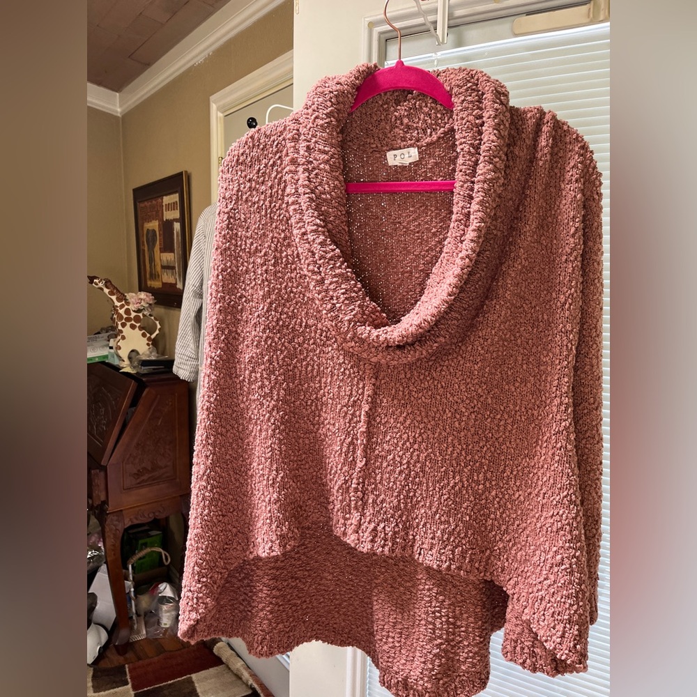 POL Cozy Pink Cowl Neck Sweater Plush Texture